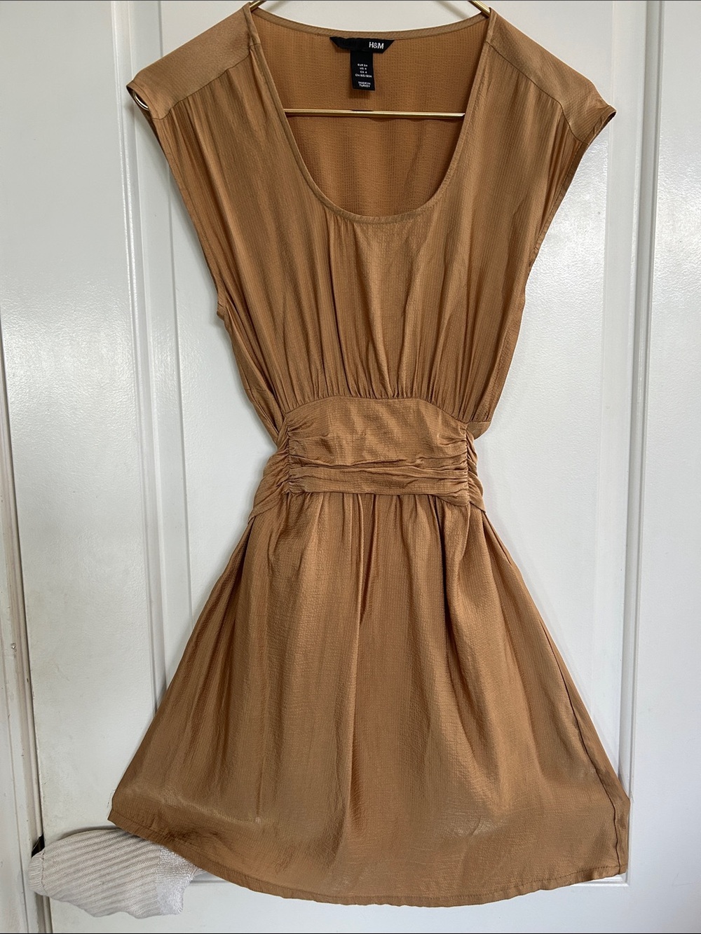 H&M Camel Ruched Waist Mini Dress
